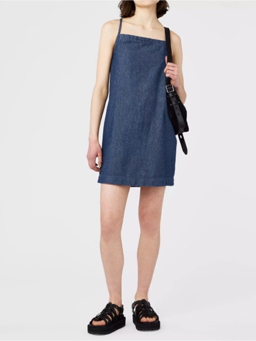 Rag & Bone Denim Tie Dress Mini Strappy Back Square Neck Indigo Wash Blue